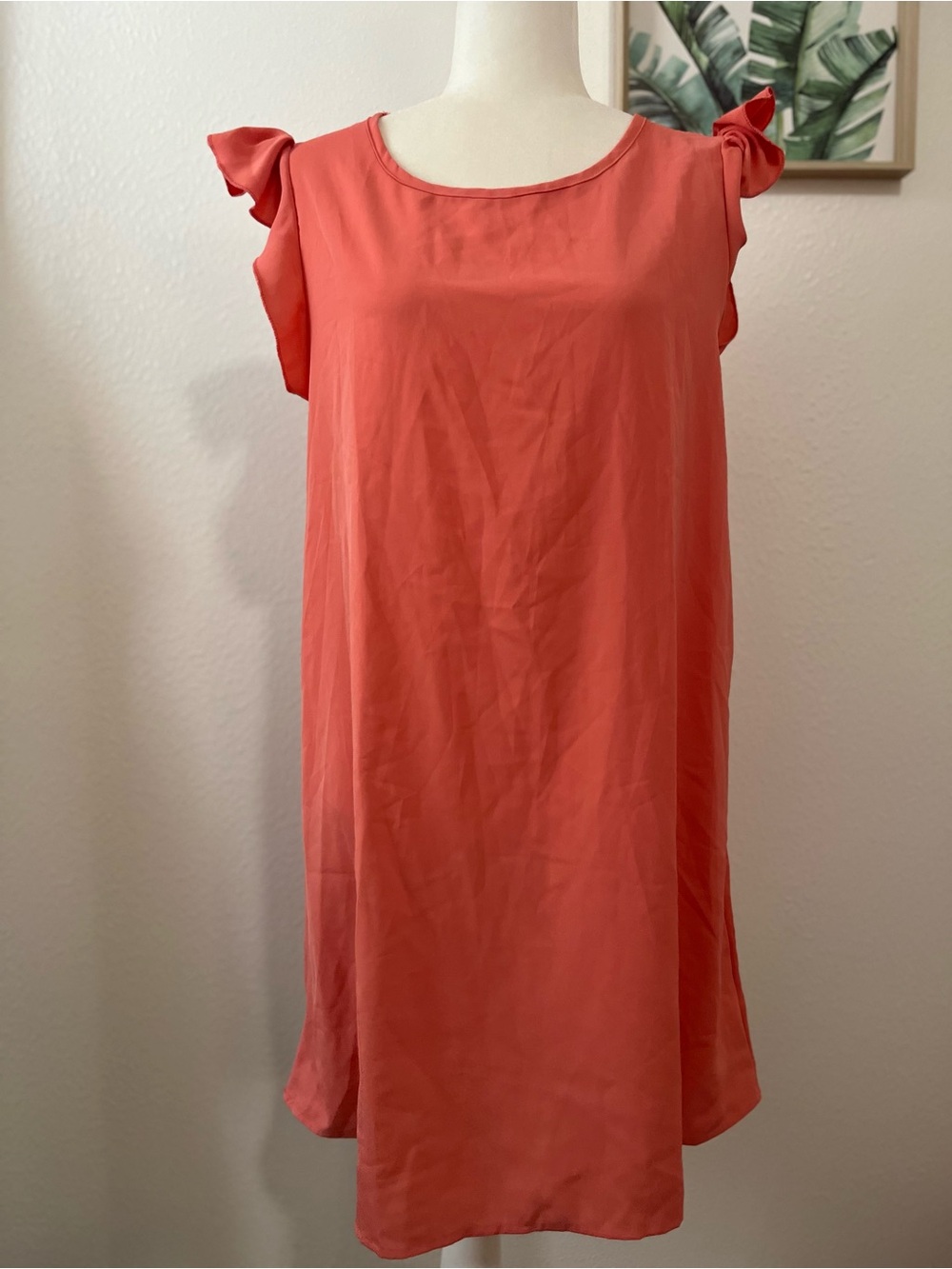 Ruffle Trim Solid Dress, XL